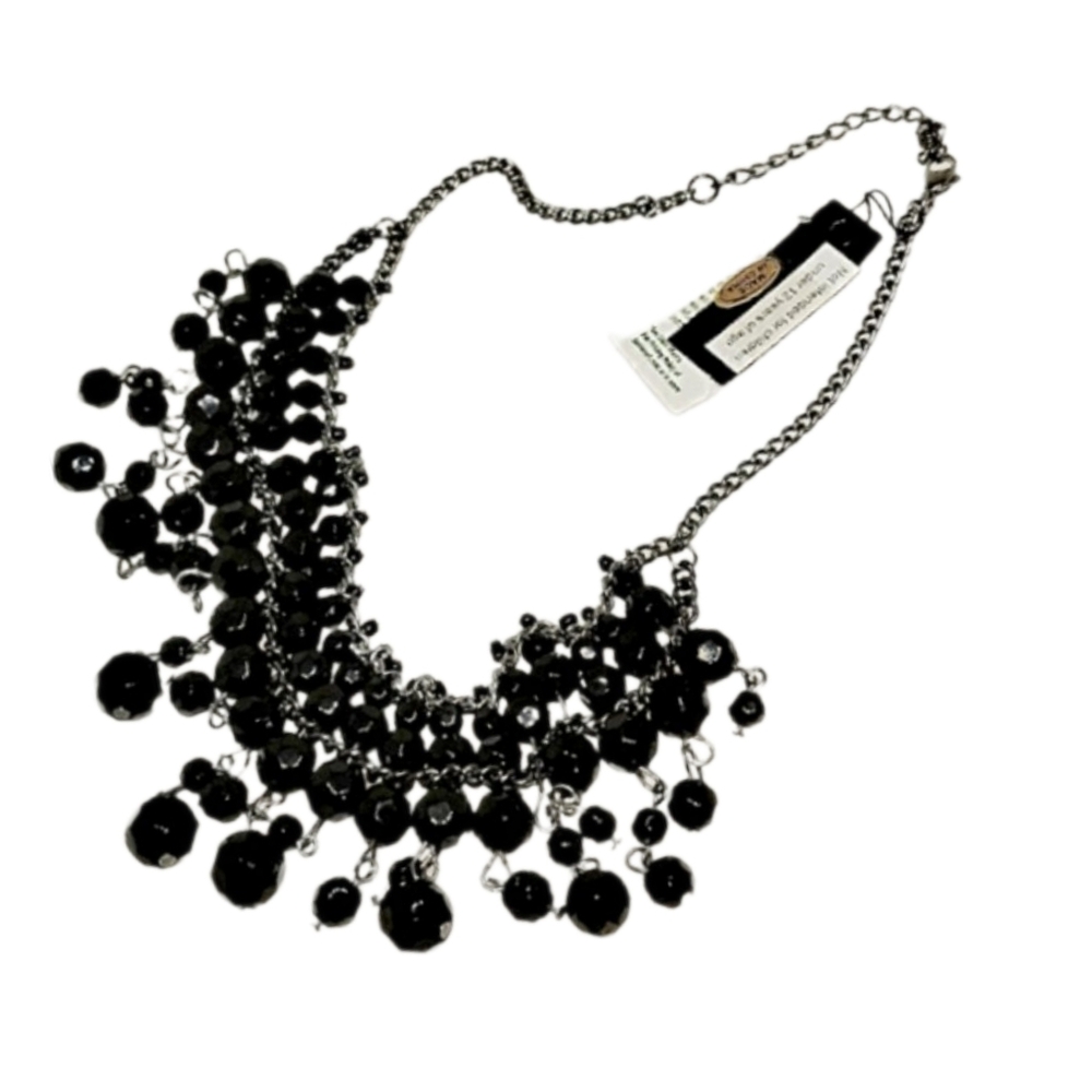10/$20. ~Black Multifaceted Beads, Silver Tone Choker - Picture 4 of 5